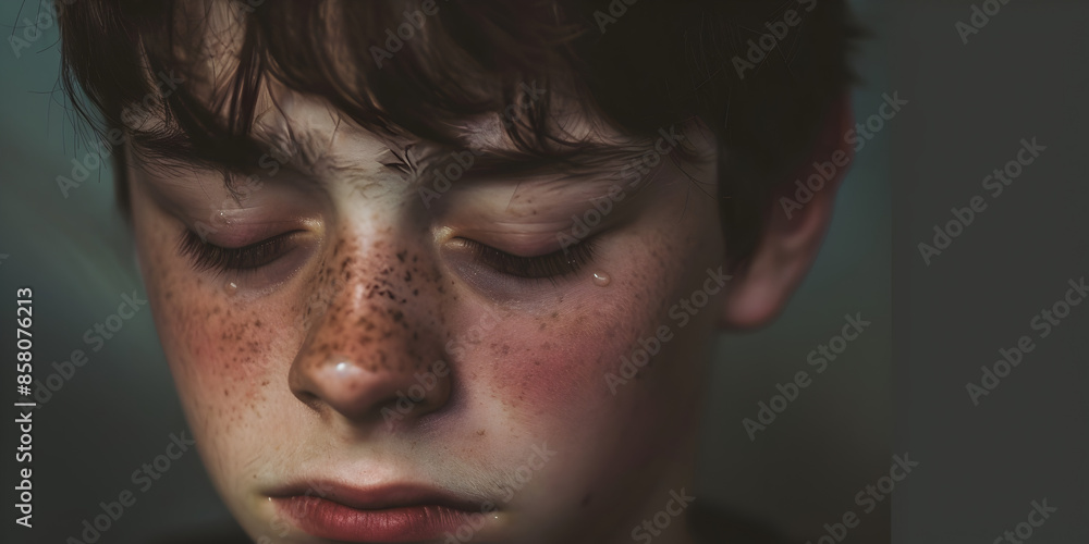 A teenager with a tear-stained face, looking defeated.
A teenager with a tear-stained face, looking defeated.