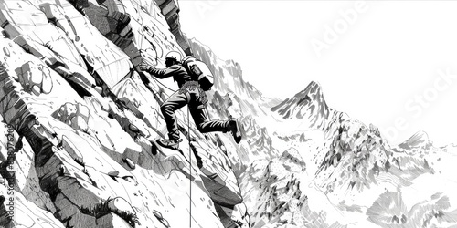 Wallpaper Mural Monochrome Climber on Cliff Drawing Torontodigital.ca