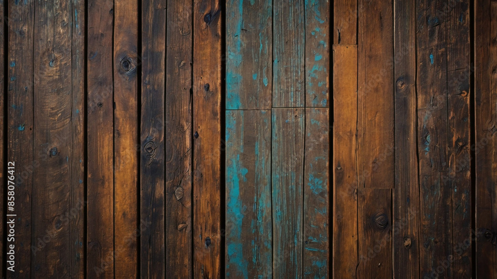 Naklejka premium Fond de planche de bois marron foncé, papier peint. Vieux fond en bois texturé foncé grunge, la surface de la vieille texture de bois brun, vue de dessus lambris en bois de pin brun.