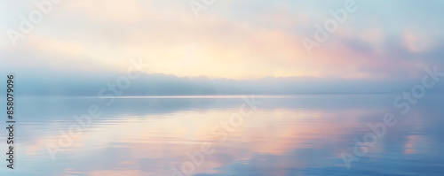 Majestic lake tranquil sunrise refelction with soft pastel colors.