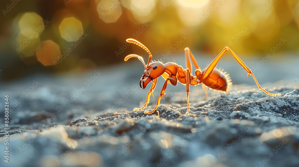 Extreme close up shot of the ant at the concrete surface Extreme close up shot of the ant at the concrete surface