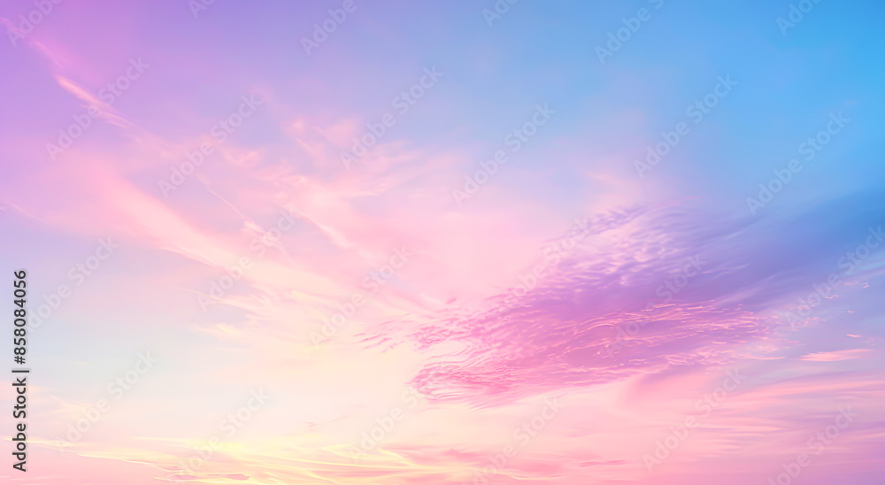 Obraz premium Vivid sunset sky with a blend of pink, purple, and blue hues creating a beautiful and tranquil natural landscape.