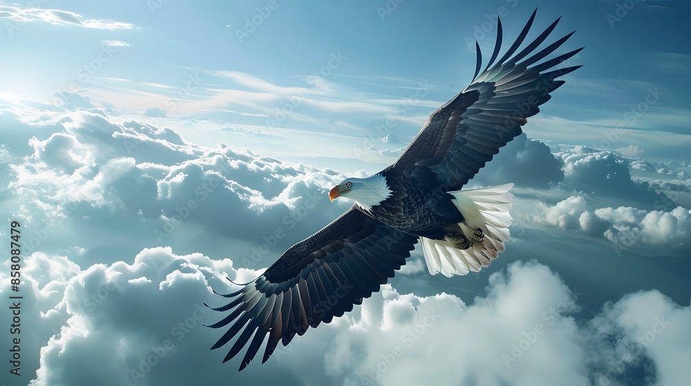 Fototapeta premium Eagle in flight above the clouds. 