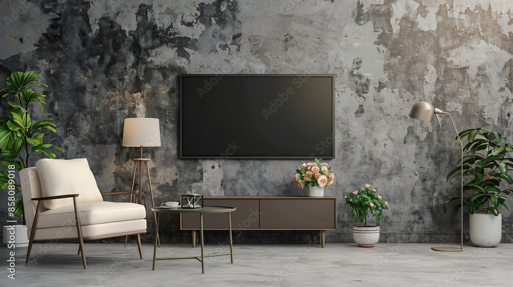 Modern Living Room with Concrete Wall and Minimalist Decor Modern Living Room with Concrete Wall and Minimalist Decor