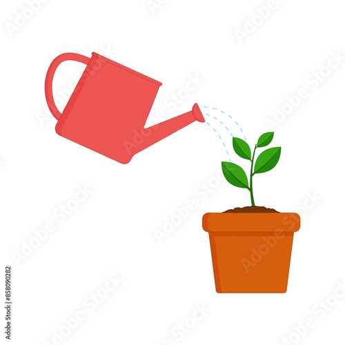 Vector illustration of watering plant concept on transparent background