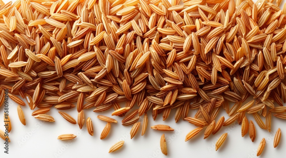 Brown rice in a wooden bowl placed on a white background. Brown rice in a wooden bowl placed on a white background.