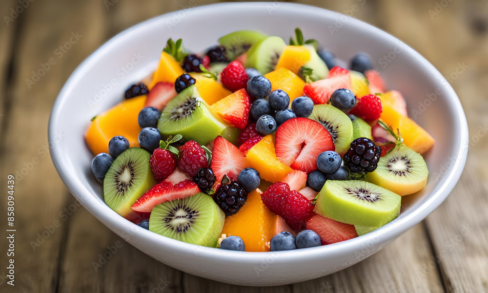 Fresh fruit salad in a bowl (close-up shot; selective focus) Fresh fruit salad in a bowl (close-up shot; selective focus)