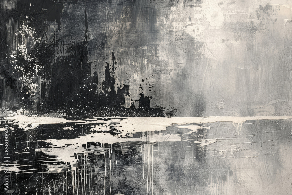 Obraz premium A painting of a city skyline with a large splash of paint on the bottom