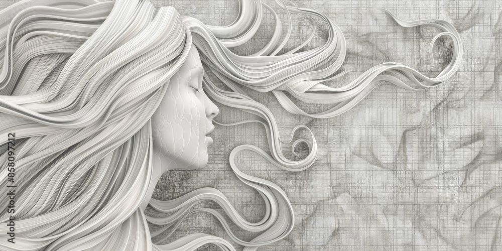 A woman's hair is depicted in a white and gray color A woman's hair is depicted in a white and gray color