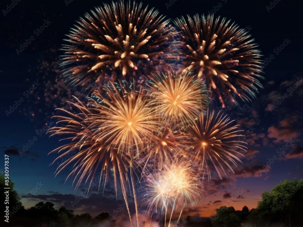 Fireworks in the night sky. Generative ai. Fireworks in the night sky. Generative ai.