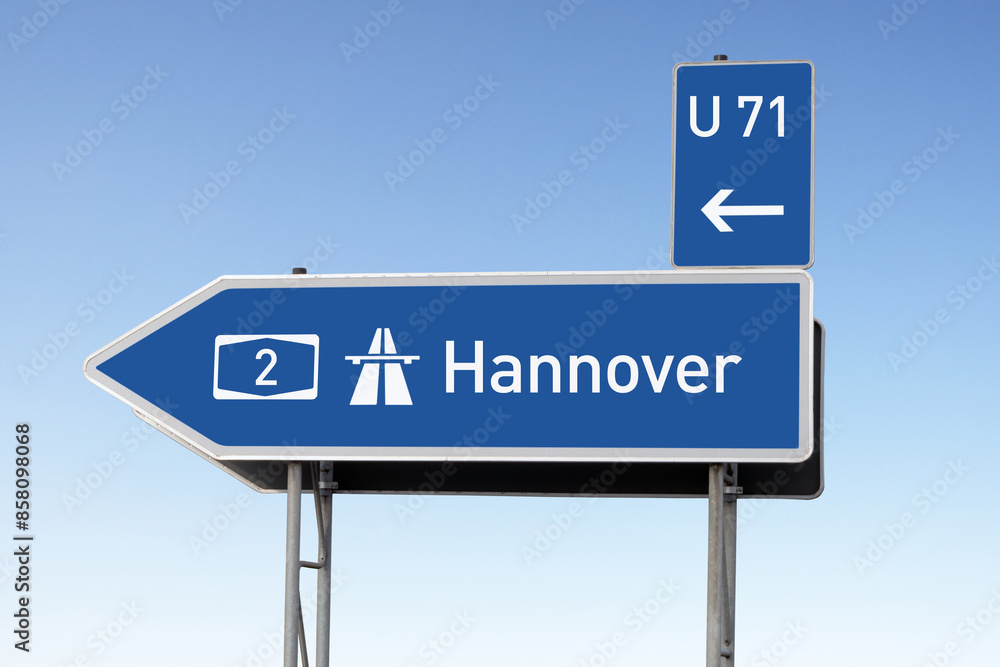 Autobahnwegweiser, A2 Hannover, Umleitung U71 Autobahnwegweiser, A2 Hannover, Umleitung U71