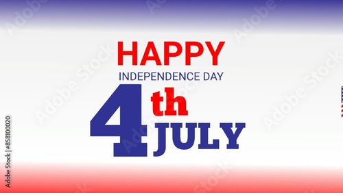Happy Independence Day 4th of July text against gradient background with American flag, illustration.