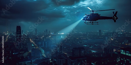 Cityscape with Helicopter Spotlight