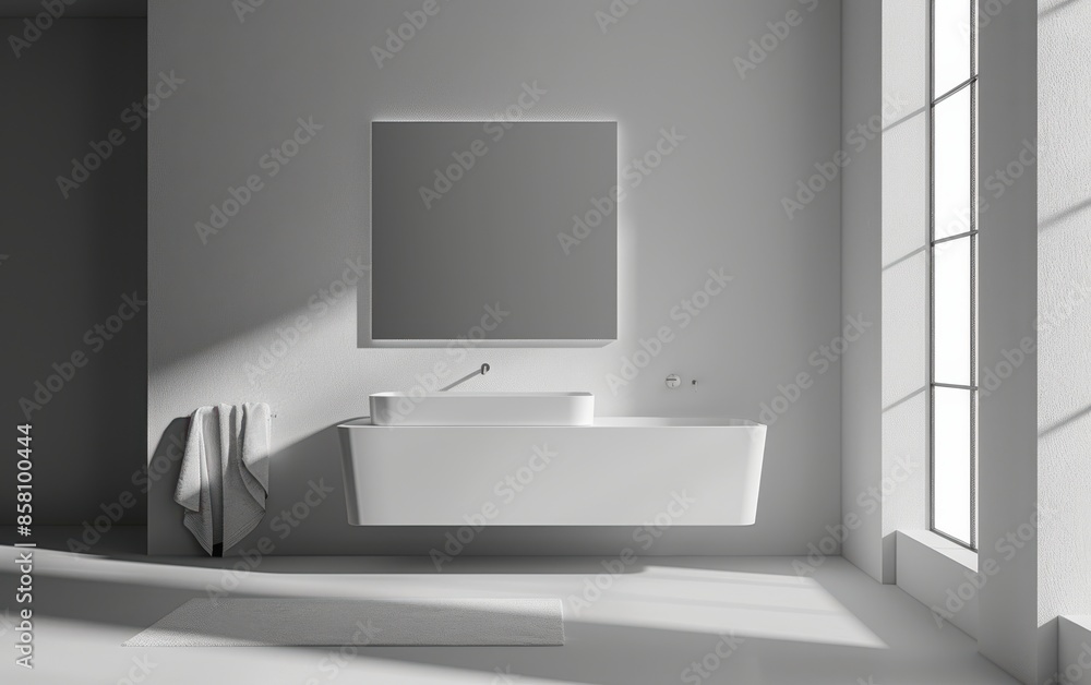 Modern Bathroom With White Tub and Large Window Modern Bathroom With White Tub and Large Window