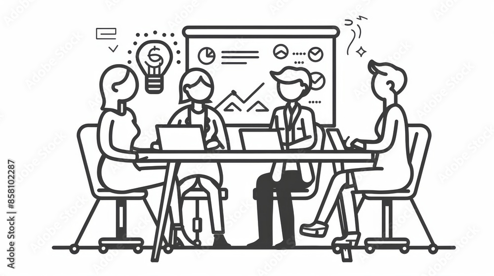 Simple line drawing of a business strategy session. Simple line drawing of a business strategy session.