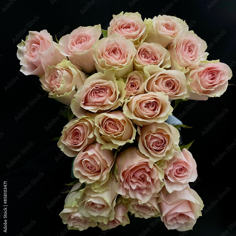 Obraz premium bouquet of pink roses on black