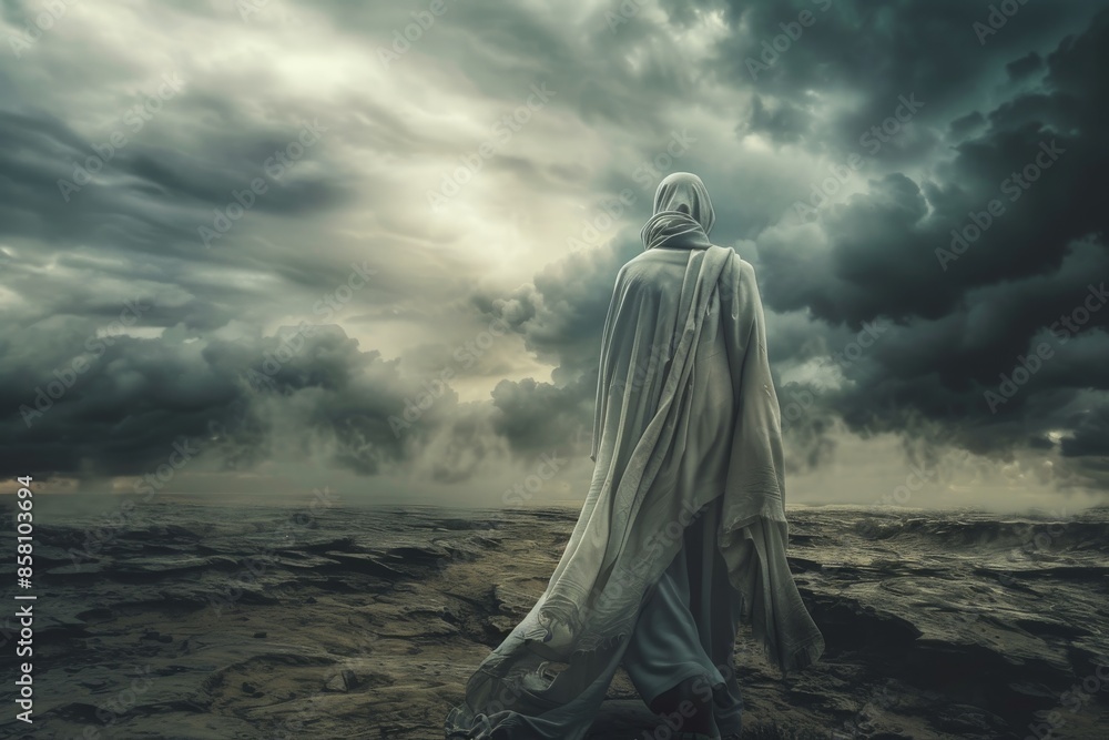 Surreal conceptual photo of a Muslim man standing tall amidst a storm Surreal conceptual photo of a Muslim man standing tall amidst a storm