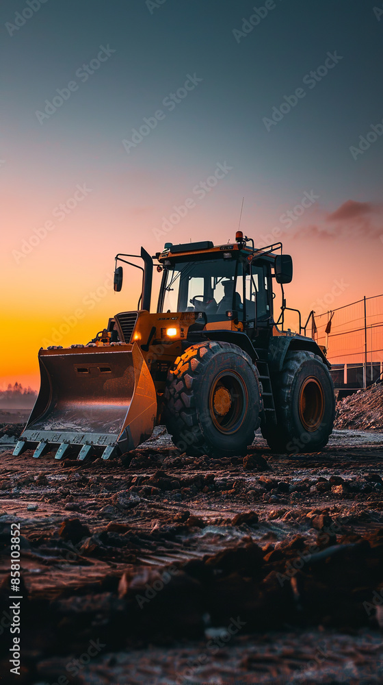 Fototapeta premium Construction Machinery at Charging Dock During Dusk 