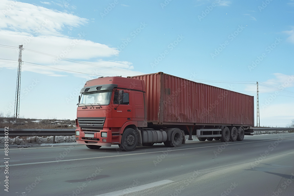 Loaded Heavy Duty Truck on Highway Demonstrating Logistic Efficiency Loaded Heavy Duty Truck on Highway Demonstrating Logistic Efficiency