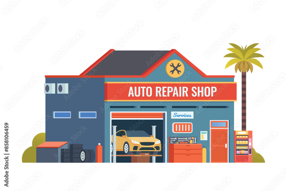 Vector detailed auto garage building flat design illustration
Vector detailed auto garage building flat design illustration