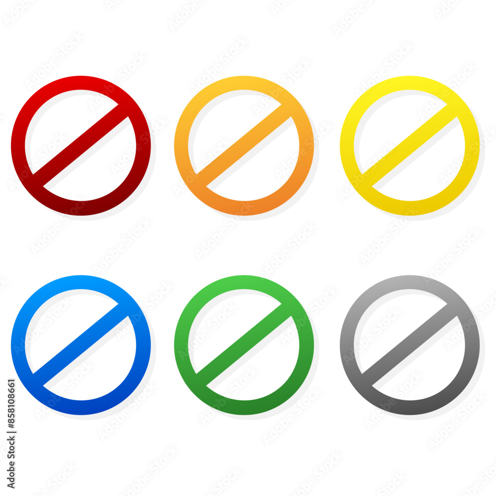 Prohibition signs of different colors isolated on white background for placement inside. Vector illustration Prohibition signs of different colors isolated on white background for placement inside. Vector illustration