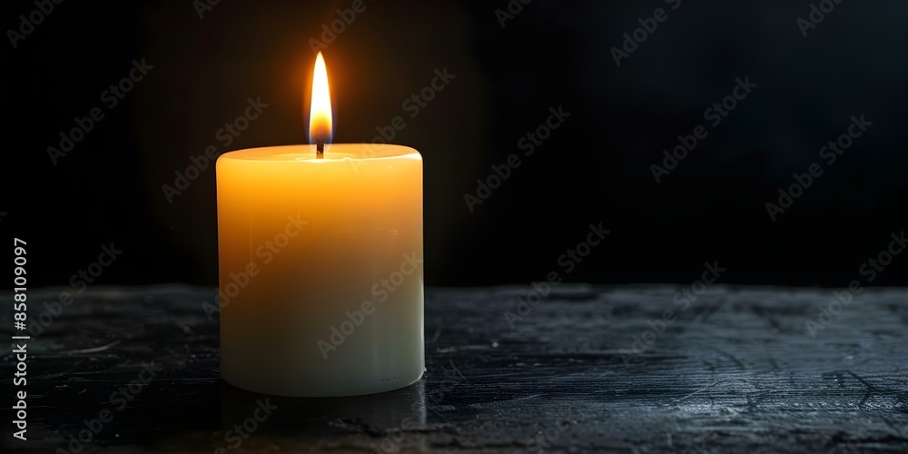 White Candle Symbolizing Remembrance on a Dark Isolated Black Background for Memorial Day. Concept Memorial Day, White Candle, Remembrance, Dark Background, Isolated Black White Candle Symbolizing Remembrance on a Dark Isolated Black Background for Memorial Day. Concept Memorial Day, White Candle, Remembrance, Dark Background, Isolated Black