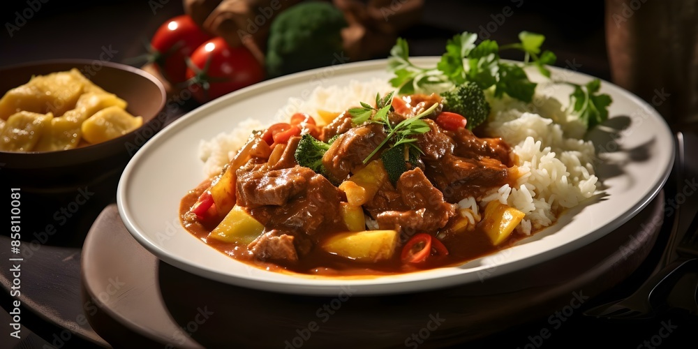 Beef Curry Pasta with Rice and Vegetables A Delicious Menu Option. Concept Pasta Dishes, Beef Recipes, Curry Flavors, Rice Dishes, Vegetable Side Dishes Beef Curry Pasta with Rice and Vegetables A Delicious Menu Option. Concept Pasta Dishes, Beef Recipes, Curry Flavors, Rice Dishes, Vegetable Side Dishes