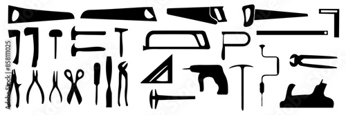 Big Set of Working Tools Icon (Flat Silhouette Version) vector