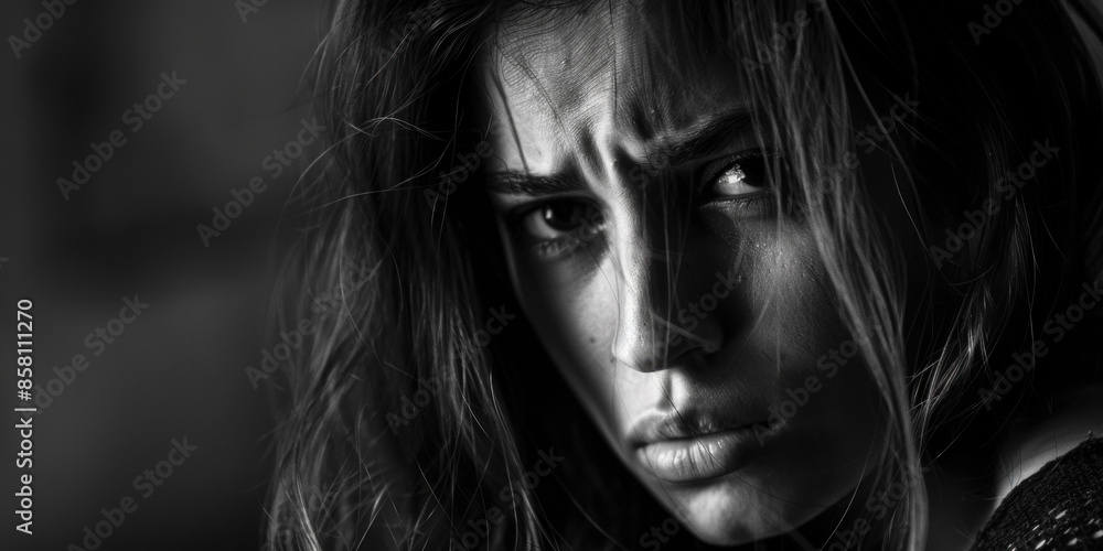 A womans determined gaze, symbolizing the fight against sexual slavery and human trafficking A womans determined gaze, symbolizing the fight against sexual slavery and human trafficking