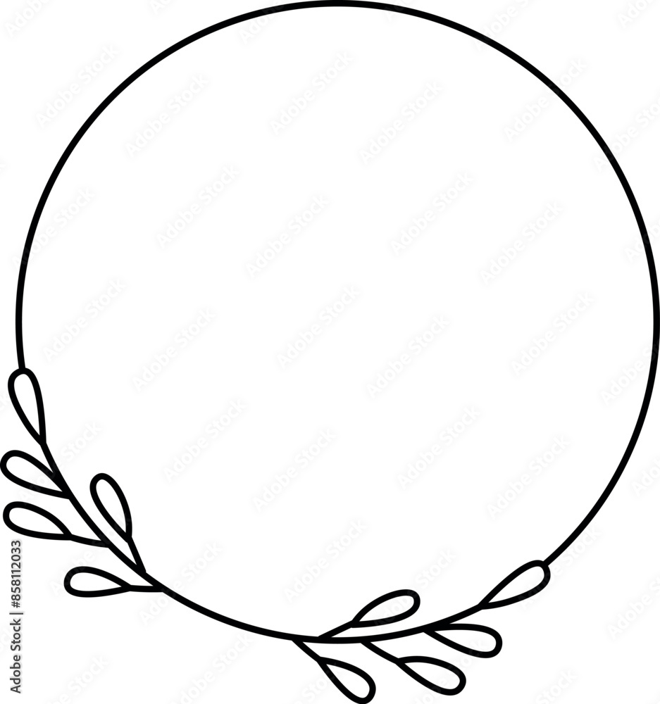 Round floral frame isolated on white background. Border with leaves, wreaths, flower elements. Hand drawn sketch pencil style. Round floral frame isolated on white background. Border with leaves, wreaths, flower elements. Hand drawn sketch pencil style.