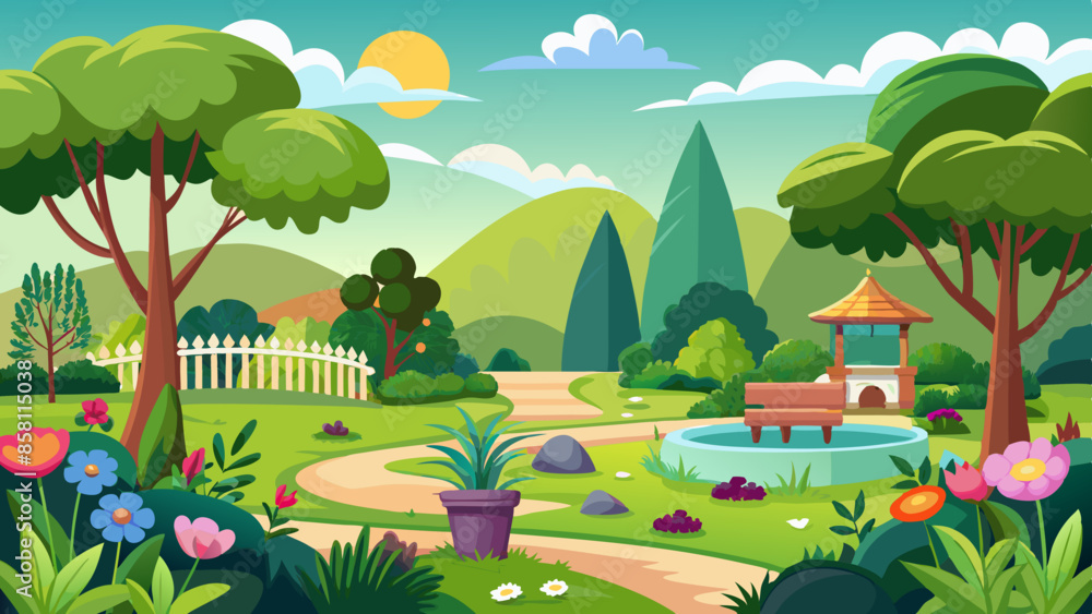 Grassy garden landscape vector illustration Grassy garden landscape vector illustration