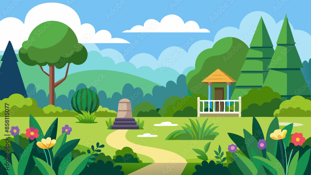 Grassy garden landscape vector illustration Grassy garden landscape vector illustration