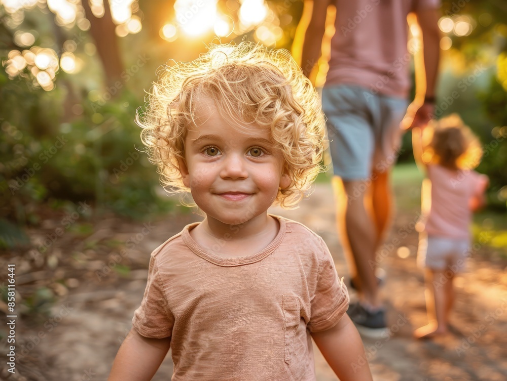 Young Child with Curly Blonde Hair Enjoying Nature's Serenity Young Child with Curly Blonde Hair Enjoying Nature's Serenity
