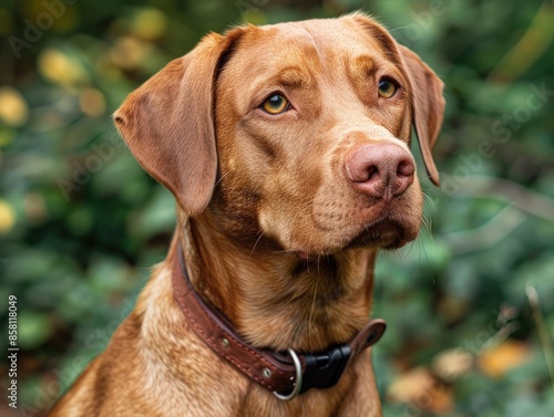 Wallpaper Mural Brown Dog in Lush Garden with Shiny Coat and Collar Torontodigital.ca