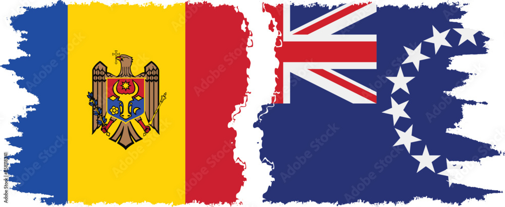 Cook Islands and Moldova grunge flags connection vector Cook Islands and Moldova grunge flags connection vector
