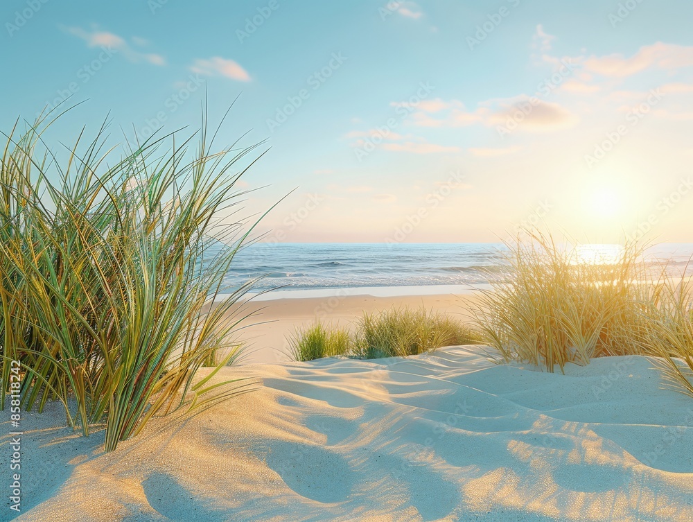 Serene Sunset Beach Scene with Orange and Pink Skies Serene Sunset Beach Scene with Orange and Pink Skies
