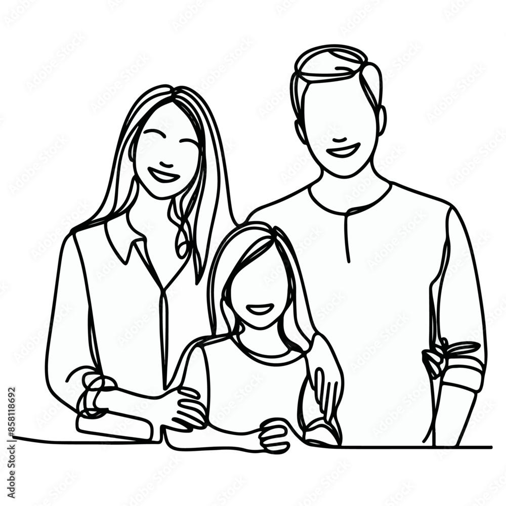 Line art of a happy family, continuous line drawing of a happy family Line art of a happy family, continuous line drawing of a happy family