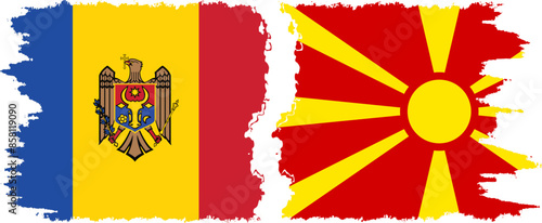 Northern Macedonia and Moldova grunge flags connection vector