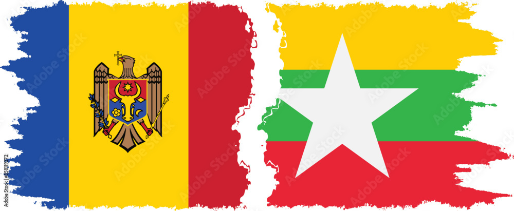 Myanmar and Moldova grunge flags connection vector Myanmar and Moldova grunge flags connection vector