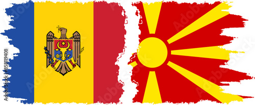 Northern Macedonia and Moldova grunge flags connection vector