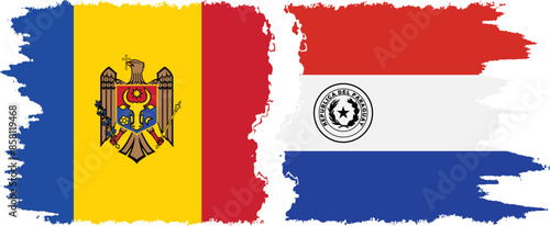 Paraguay and Moldova grunge flags connection vector