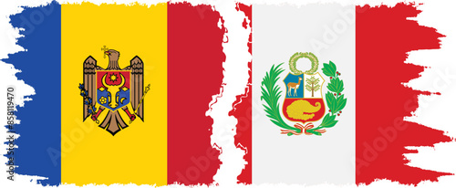 Peru and Moldova grunge flags connection vector