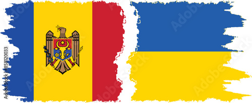 Ukraine and Moldova grunge flags connection vector