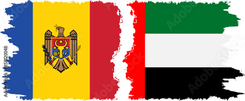 United Arab Emirates and Moldova grunge flags connection vector