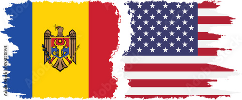 USA and Moldova grunge flags connection vector