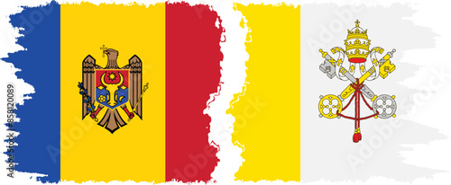 Vatican and Moldova grunge flags connection vector