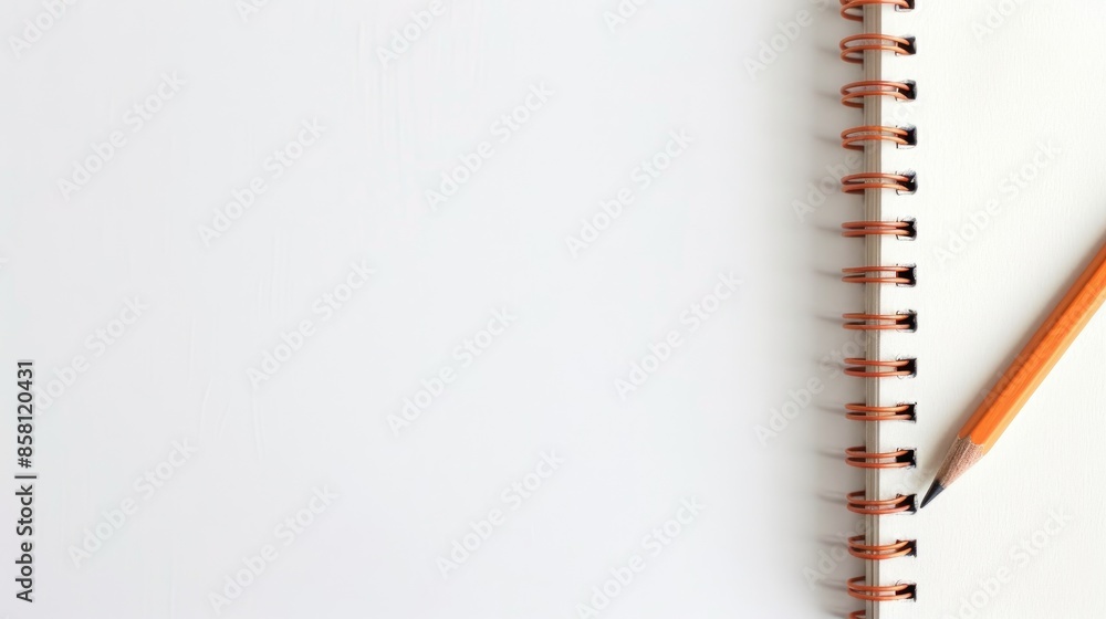 Close up of white background with business notepad and pencil Close up of white background with business notepad and pencil