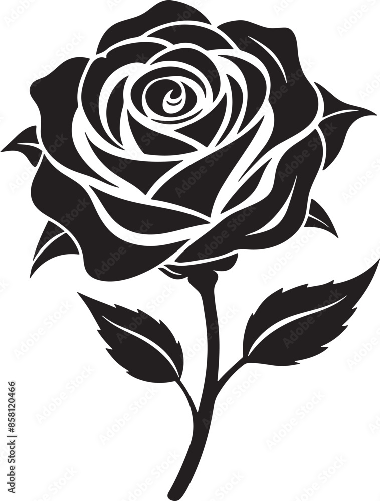 black rose vector icon with black leaf ,Rose black vector icon on white background black rose vector icon with black leaf ,Rose black vector icon on white background