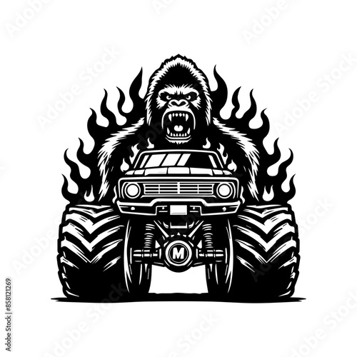 car monster and gorilla logo. angry gorilla logo design. design for T-shirt brand photo