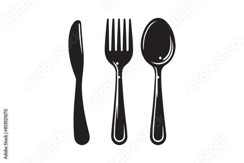 Spoon, fork and knife silhouette Icon vector Illustration artwork